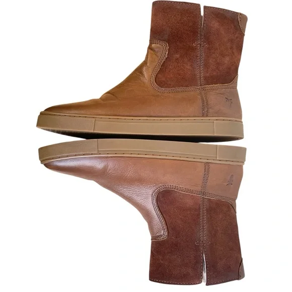 Frye Gemma Short Shearling Leather and Suede Boots in Cognac Brown Size 6.5 - Picture 9 of 17